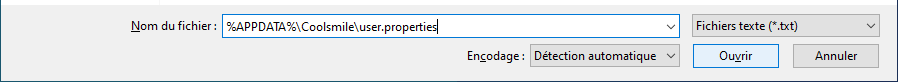 Ouverture de la configuration avec le bloc-note